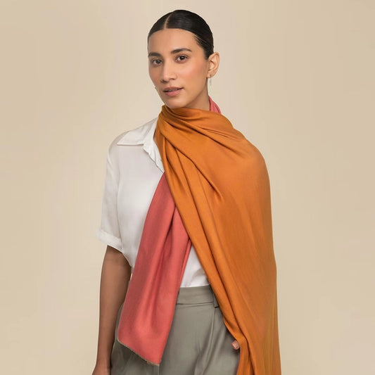 Candy Pink & Caramel Cashmere and Modal Cotton Scarf