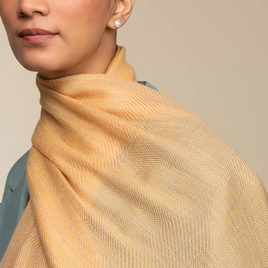 Yellow Herringbone Cashmere and Vicuña Wool Scarf