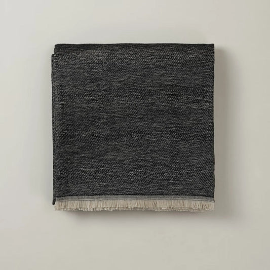 Dusky Charcoal & Beige Handmade Cashmere Throw